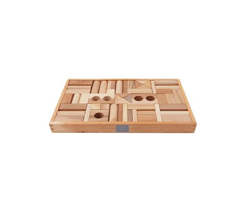 Natürliche Holzbausteine in der Kiste - 54 Stück