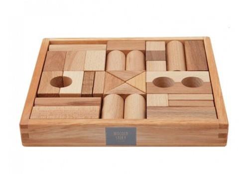 Natürliche Holzbausteine in der Kiste - 30 Stück