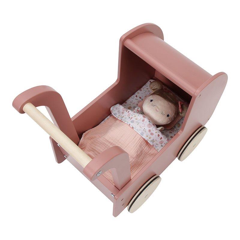 Holzpuppenwagen mit Puppe